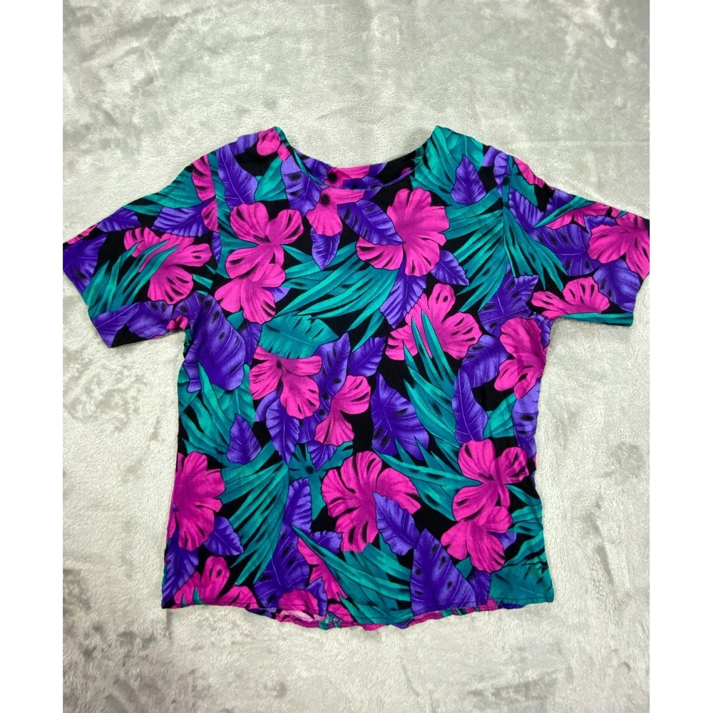 Vintage Block Island Petites Marina‎ Pappas Top Womens PS Purple Pink Floral